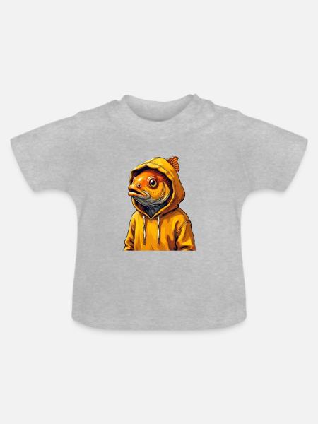 Goldfisch Hoodie Porträt - Baby Bio-T-Shirt mit Rundhals - Grau meliert