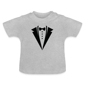Suit with bow tie gift elegant funny black - Baby Organic T-Shirt with Round Neck - heather grey - Front