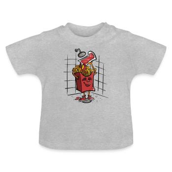 Frites avec du ketchup sous la douche - T-shirt bio col rond Bébé - gris chiné - Devant