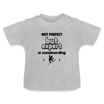 But expert at snowboarding - Baby Organic T-Shirt with Round Neck - heather grey - Front
