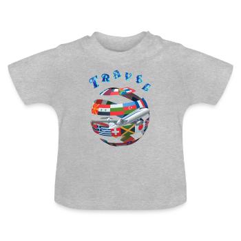 TRAVEL AROUND THE WORLD - Baby Organic T-Shirt with Round Neck - heather grey - Front