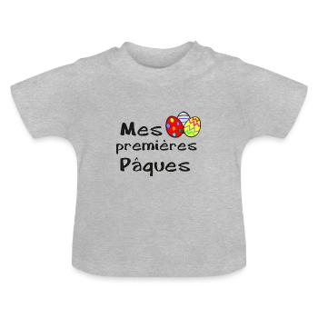 Mes premières Pâques - pour tous les bébés - T-shirt bio col rond Bébé - gris chiné - Devant