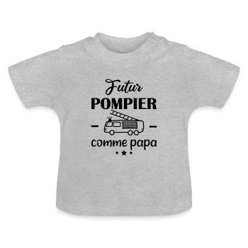 Futur pompier comme papa, cadeau naissance - T-shirt bio col rond Bébé - gris chiné - Devant