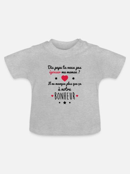 Papa épouser Maman bonheur, idée cadeau, mariage - T-shirt bio col rond Bébé - gris chiné
