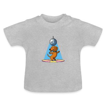 chien teckel boule disco danse danse dans une soirée disco - T-shirt bio col rond Bébé - gris chiné - Devant