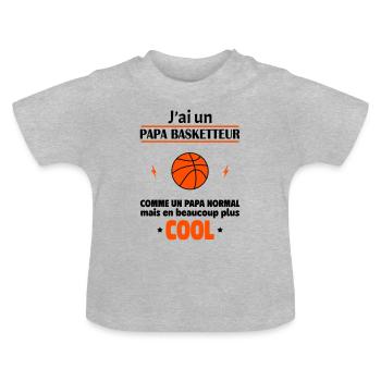 J'ai un papa basketteur, basket, basketball - T-shirt bio col rond Bébé - gris chiné - Devant