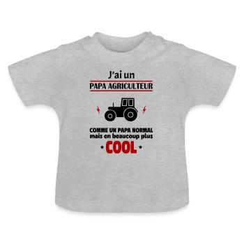 J'ai un papa agriculteur, agriculture, tracteur - T-shirt bio col rond Bébé - gris chiné - Devant
