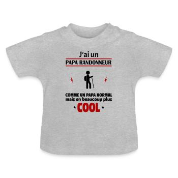 J'ai un papa randonneur, cadeau naissance, rando - T-shirt bio col rond Bébé - gris chiné - Devant