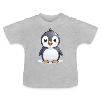 Pingouin mignon - Vêtement pour bébé - T-shirt bio col rond Bébé - gris chiné - Devant