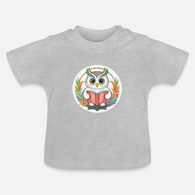 Eule, Leseeule - Baby Bio-T-Shirt mit Rundhals - Grau meliert