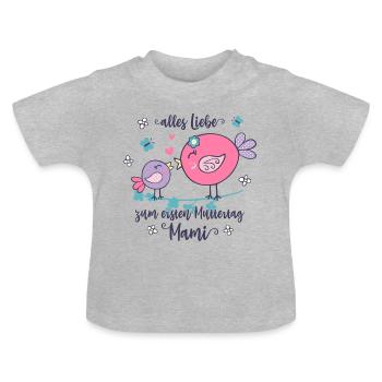 Muttertag - erster Muttertag, Mama und Baby Vogel - Baby Bio-T-Shirt mit Rundhals - Grau meliert - Vorne