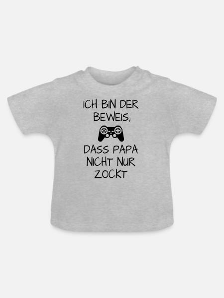 Papa Zocker Gamer Baby Geburt Geschenk lustig - Baby Bio-T-Shirt mit Rundhals - Grau meliert