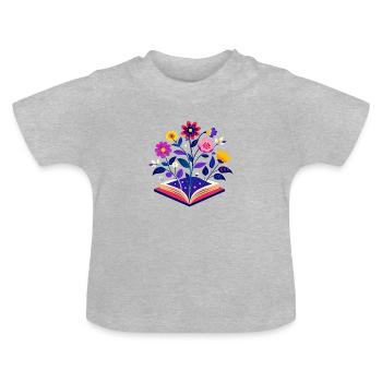 « Pages florales : un kaléidoscope botanique - T-shirt bio col rond Bébé - gris chiné - Devant