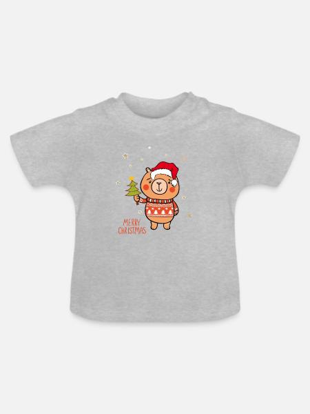 Merry Christmas Teddy - Baby Bio-T-Shirt mit Rundhals - Grau meliert