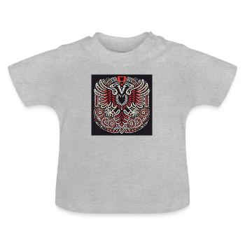 Traditioneller Albanischer Doppelkopfadler - Baby Bio-T-Shirt mit Rundhals - Grau meliert - Vorne