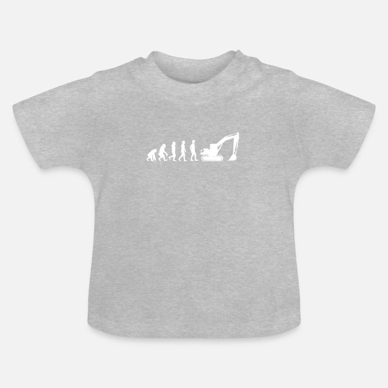 Bagger Shirt · Evolution von Baggern · Geschenk - Baby Bio-T-Shirt mit Rundhals - Grau meliert