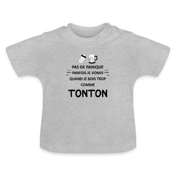 Pas de panique parfois je Vomis comme tonton - T-shirt bio col rond Bébé - gris chiné - Devant