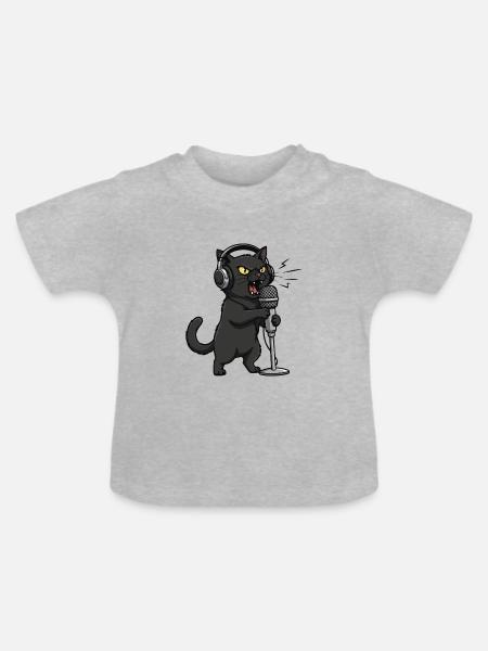 Vocal Shred, Chat singt Musik - Baby Bio-T-Shirt mit Rundhals - Grau meliert