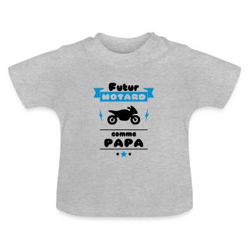 Futur motard comme papa, futur motard, bébé motard - T-shirt bio col rond Bébé - gris chiné - Devant