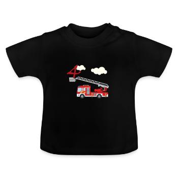 Fire truck - 4th birthday - Baby Organic T-Shirt with Round Neck - black - Front