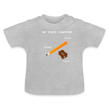 Ordinateur PC Imprimante Calculatrice Écrire - T-shirt bio col rond Bébé - gris chiné - Devant