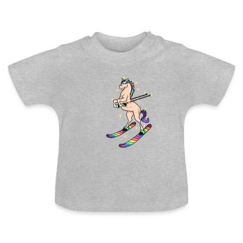 Einhorn auf Ski Skifahrer Alpen Winter Geschenk - Baby Bio-T-Shirt mit Rundhals - Grau meliert - Vorne