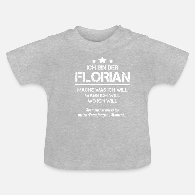 ich bin der florian - Baby Bio-T-Shirt mit Rundhals - Grau meliert
