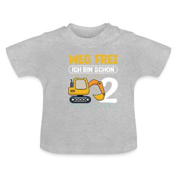Weg frei - Ich bin schon 2 - Bagger Geburtstagskin - Baby Bio-T-Shirt mit Rundhals - Grau meliert - Vorne