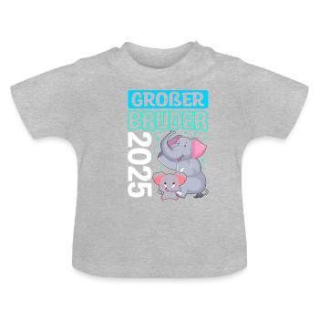 Großer Bruder 2025 - Elefant neues Baby Familie Ge - Baby Bio-T-Shirt mit Rundhals - Grau meliert - Vorne