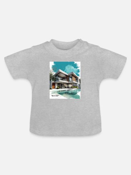 Ex' moderne Villa am Pool - Baby Bio-T-Shirt mit Rundhals - Grau meliert