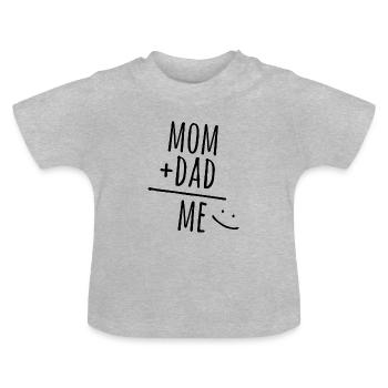 Funny Baby Bodysuit Mama + Dad = Me - Baby Organic T-Shirt with Round Neck - heather grey - Front
