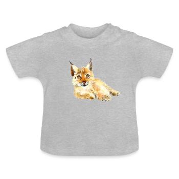 Little lynx is lounging - Baby Organic T-Shirt with Round Neck - heather grey - Front