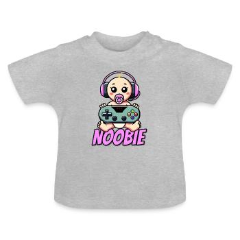 Baby Noobie / Newbie Girl - Birth Gift - Baby Organic T-Shirt with Round Neck - heather grey - Front