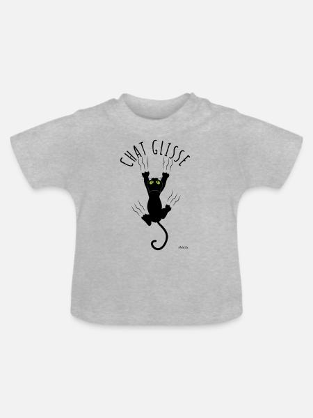 Chat Glisse - T-shirt bio col rond Bébé - gris chiné