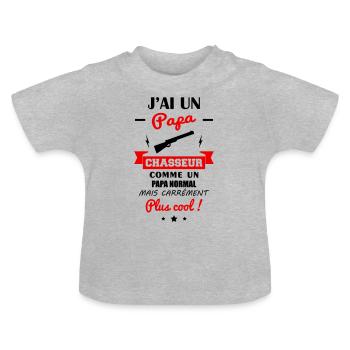 J'ai un papa chasseur, chasse, chassé, chasser - T-shirt bio col rond Bébé - gris chiné - Devant