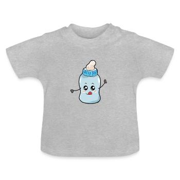 Cadeau de naissance au biberon - T-shirt bio col rond Bébé - gris chiné - Devant