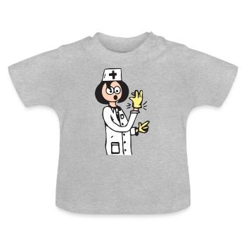 Ärztin mit Handschuhe und Arztkittel - Baby Bio-T-Shirt mit Rundhals - Grau meliert - Vorne