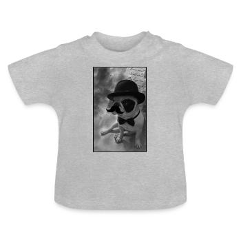 Bulldog Schnauzbart Hut Melone - Baby Bio-T-Shirt mit Rundhals - Grau meliert - Vorne