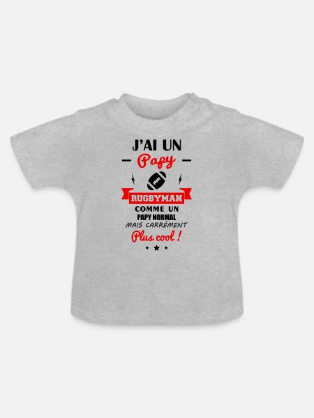 J'ai un papy rugbyman, grand-père, rugby,naissance - T-shirt bio col rond Bébé - gris chiné