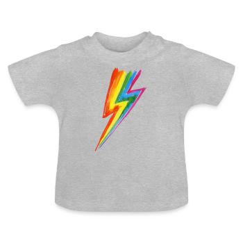 Regenbogen Power Blitz - Hit by rainbow lightning! - Baby Bio-T-Shirt mit Rundhals - Grau meliert - Vorne