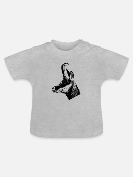 Gamsportrait - Baby Bio-T-Shirt mit Rundhals - Grau meliert