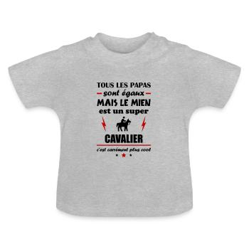 Tous les papas naissent égaux, cavalier, cheval - T-shirt bio col rond Bébé - gris chiné - Devant