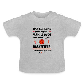 Tous les papas naissent égaux, basketteur, basket - T-shirt bio col rond Bébé - gris chiné - Devant