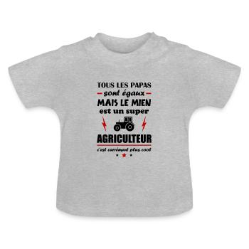 Tous les papas naissent égaux,agriculteur,tracteur - T-shirt bio col rond Bébé - gris chiné - Devant