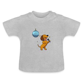 Chien teckel chanteur karaoké boule disco disco chante - T-shirt bio col rond Bébé - gris chiné - Devant