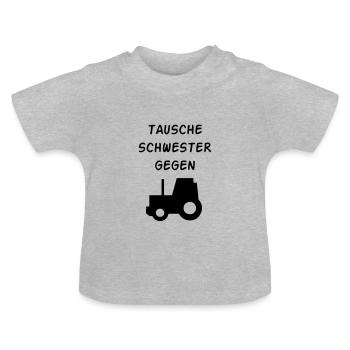 Swap sister against Traktor - Baby Organic T-Shirt with Round Neck - heather grey - Front