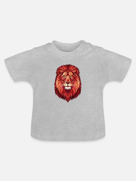 Geometrischer Löwenkopf in Rottönen - Baby Bio-T-Shirt mit Rundhals - Grau meliert