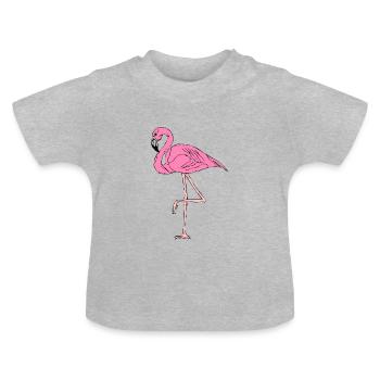 pink flamingo standing on one leg, style - Baby Organic T-Shirt with Round Neck - heather grey - Front