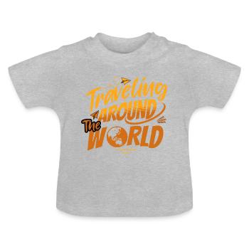 Reise Design Unisex "Traveling around the World" - Baby Bio-T-Shirt mit Rundhals - Grau meliert - Vorne