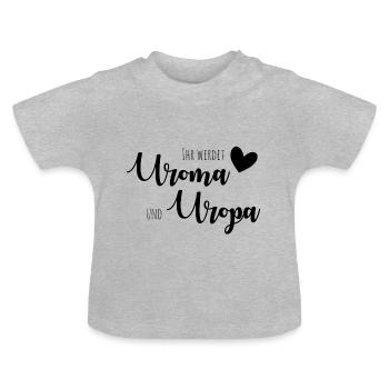 Ihr werdet Uroma und Uropa - Baby Bio-T-Shirt mit Rundhals - Grau meliert - Vorne